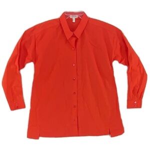 Eileen Fisher Top XS Orange Coral Long Sleeve Button Shirt Organic Cotton Blend